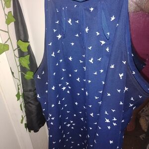 Papermoon Dark Blue Top with White Bird Pattern